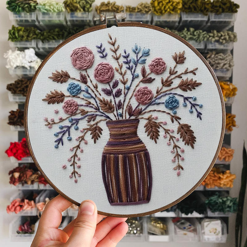 Rubbyoo Embroidery Kit - Striped Vase Dried Floral Bouquet | Elegant Diy | Timeless Home Statement - image 7