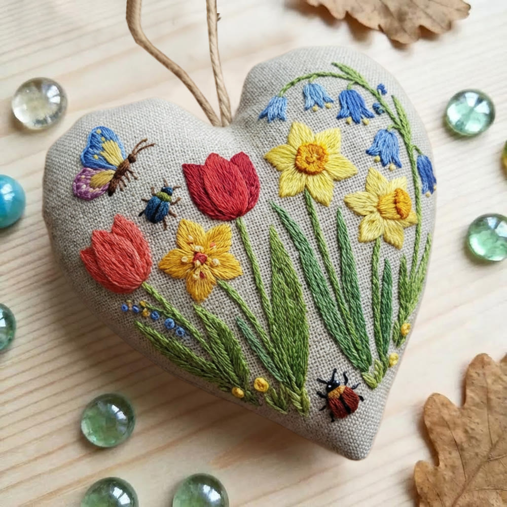 Rubbyoo Heart Embroidery Kit - Spring Tulip Daffodil | Bright Craft Project | Fresh Home Soft Furnish Accent - image 5