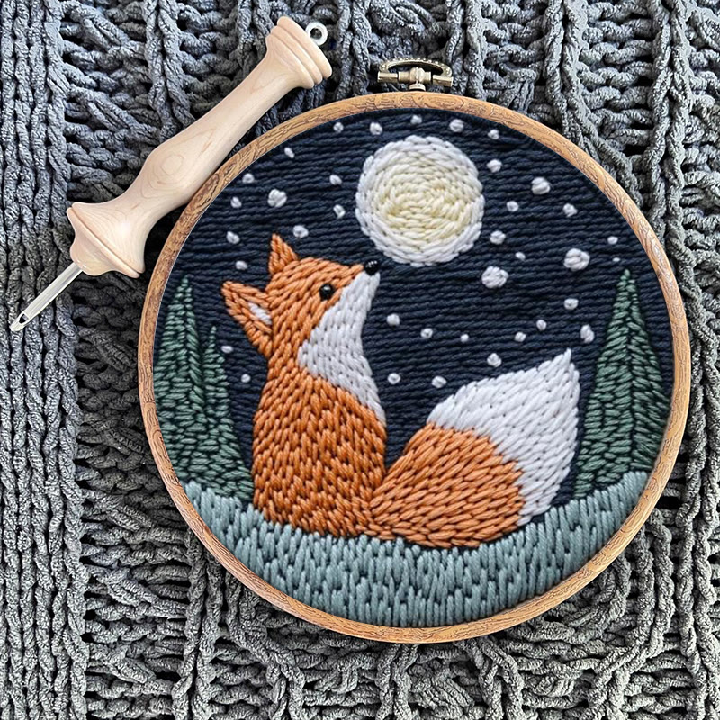 Fox In Night Punch Needle Kit - Diy Animal Handicraft | Nice Craft For Home Ornament  - image 11