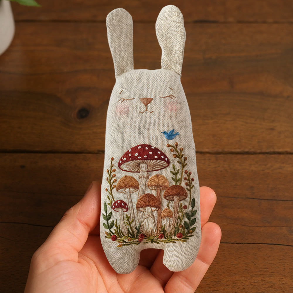 Rubbyoo Bunny Toy Embroidery Kit - Mushroom Cluster and Blue Bird | Easy DIY Project | Whimsical Shelf Decor - image 6
