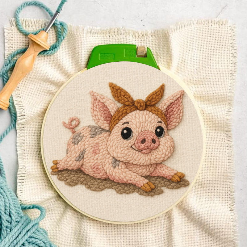 Lying Pig Punch Needle Kit - Cute Animal Craft | Unique Wall Hangings - image 5