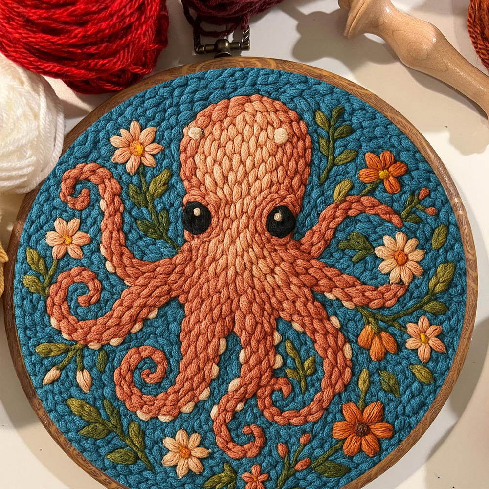 Floral Octopus Punch Needle Kit - Diy Punch Needle Coaster | Whimsical Handmade Artwork | Creative Gift For Friends - image 3