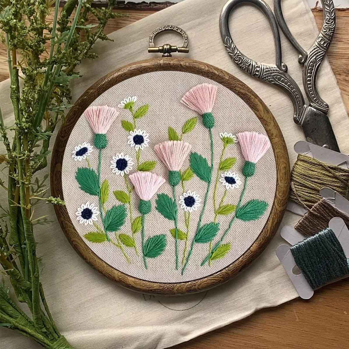 Rubbyoo Embroidery Kit- Pink Floral Pattern | Embroidery Kit For Beginner,Modern  Embroidery - image 7