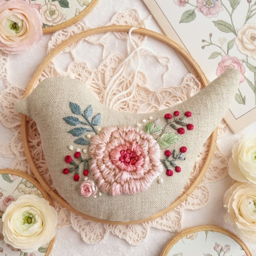Rubbyoo Bird-shaped Embroidery Kit - Charming Rose | Diy Floral Needlework | Handmade Craft For Her - image 5