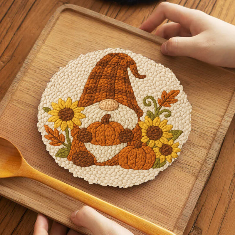 Sunflower Gnome Punch Needle Kit - Halloween Pumpkin Craft | Holiday Handmade Decor - 5 inch Coaster Kit - image 11
