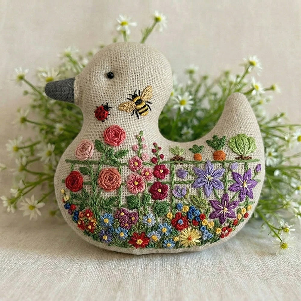 Rubbyoo Duck Embroidery Kit - Bee Blooming Garden | Small Pendant Decor | Creative Gift For Mother - 6 inches hoop kit - image 1