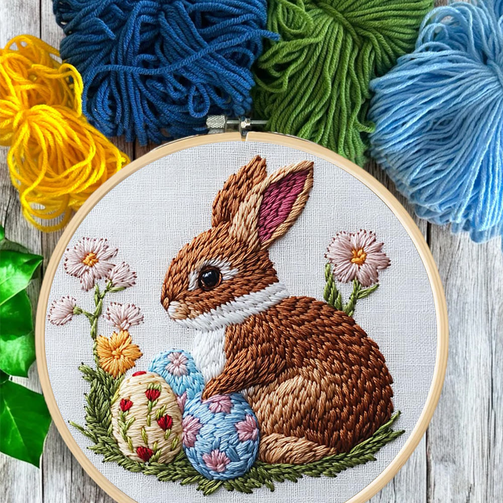 Brown Bunny With Floral Eggs Punch Needle Kit - Elegant Craft | Timeless Present - image 9