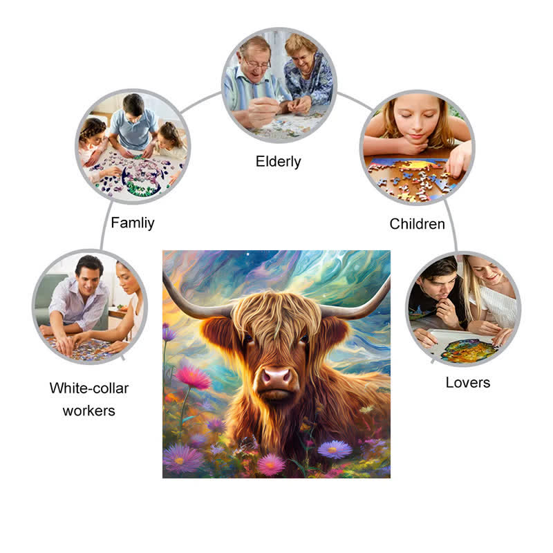 Rubbyoo Cute highland cow - Wooden Jigsaw Puzzle