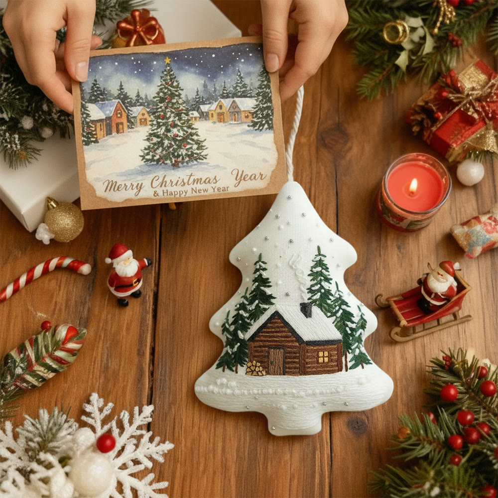Rubbyoo Tree-shaped Embroidery Kit - Big House | Diy Christmas Decorations | Unique Landscape Pendant - image 8