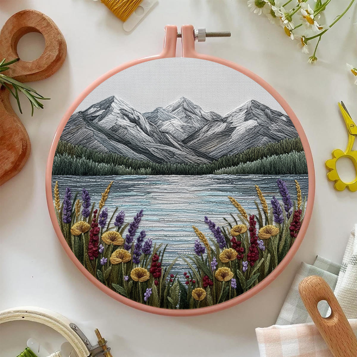 Rubbyoo Embroidery Kit - Mountain Lake | Landscape Hoop Art | Perfect Wall Hanging - image 4