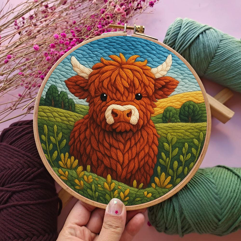 Highland Cow In Field Punch Needle Kit - Handmade Animal Craft | Nice Wall Hanging Decor - image 4