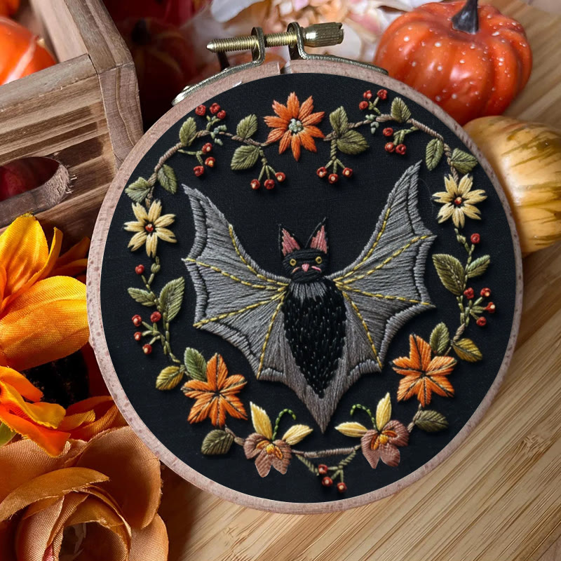 Rubbyoo Embroidery Kit - Halloween Floral Bats | Diy Halloween Crafts | Creative Wall Hanging - image 6