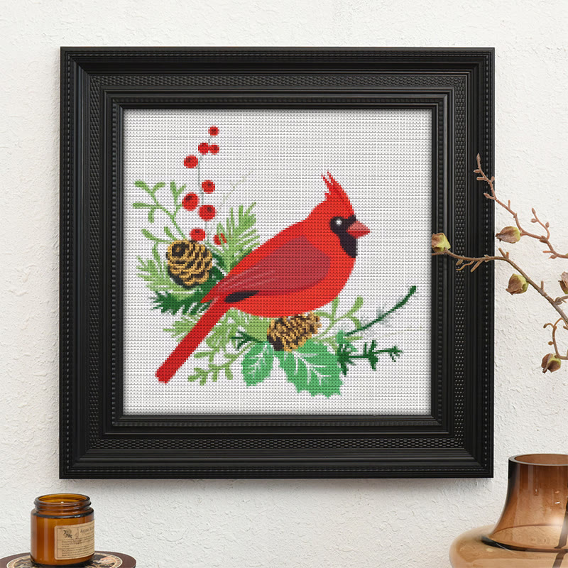  Cross Stitch Kit - Northern Cardinal | Floral Bird Stitch Art | Nice Handmade Decorative Craft  - image 10