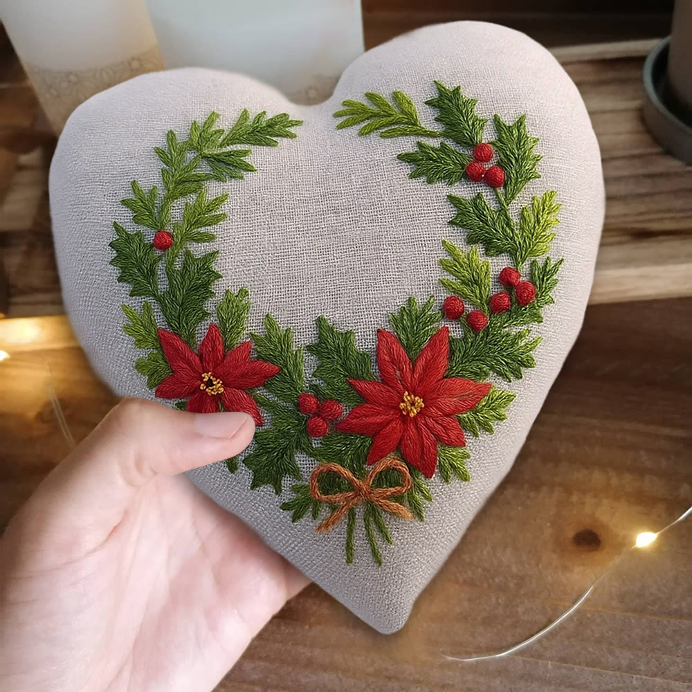 Rubbyoo Heart Embroidery Kit - Christmas Wreath | Floral Handmade Craft | Nice For Christmas Tree Decor - image 6