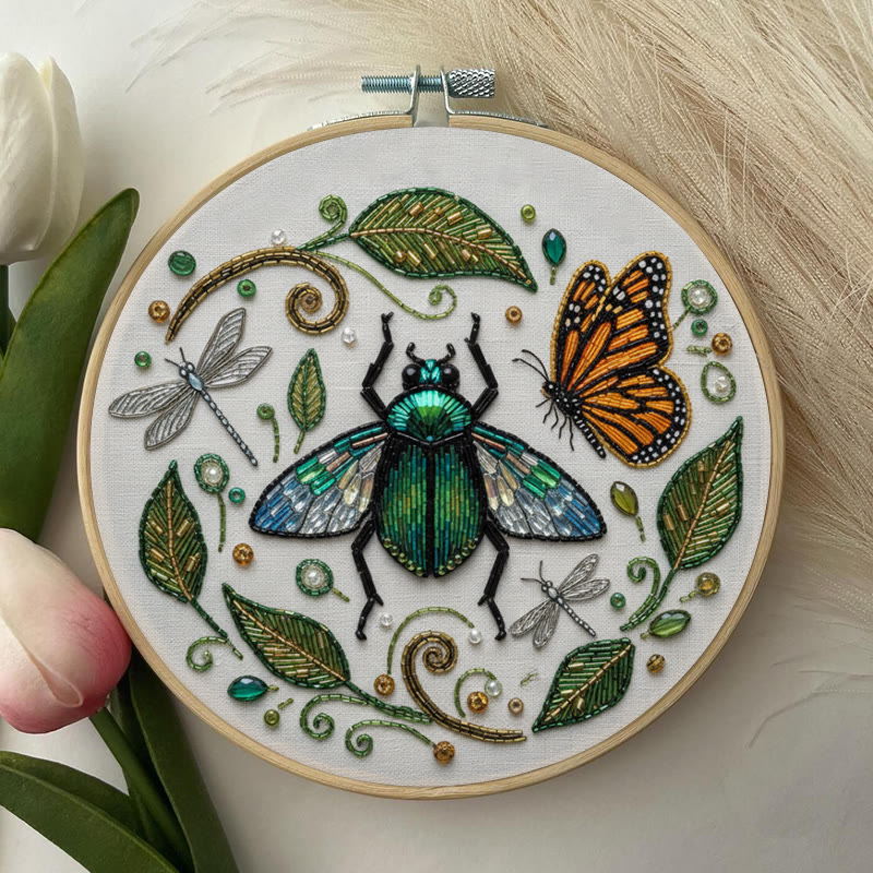 Rubbyoo Bead Embroidery Kit - Flying Bug | Unique Insect Hoop Art | Diy Handmade Needlepoint  - image 5