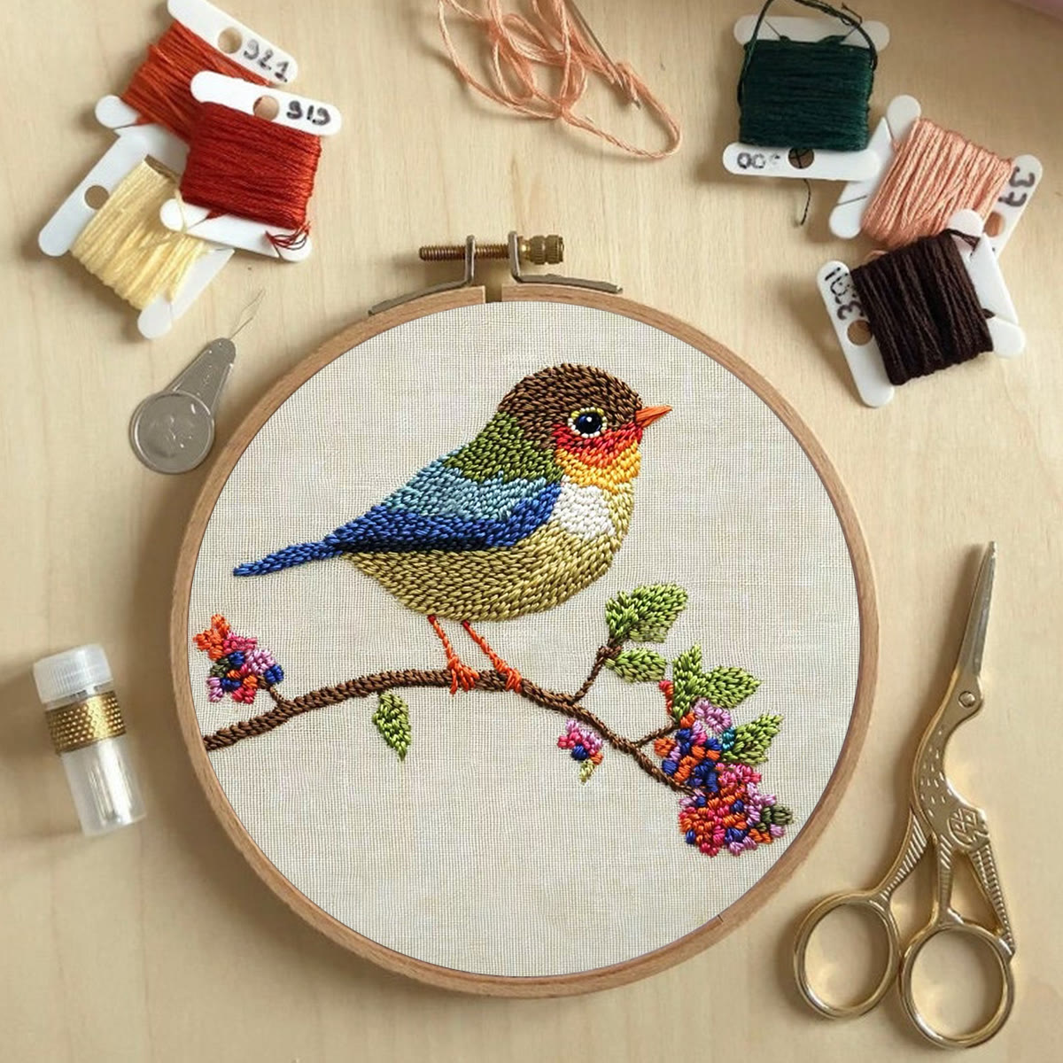 Rubbyoo Embroidery Kit - Vibrant Bird On Branch | Artistic Floral Needlework | Perfect For Embroidery Beginners - image 5