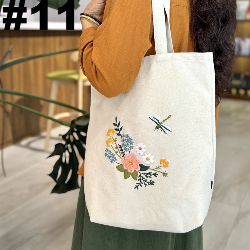 Embroidery Beige And White Canvas Tote Bag  Kits | Colorful Flower Needlepoint  Crafts  | Eco-friendly Shopping  Bag For Life - #11 - image 12