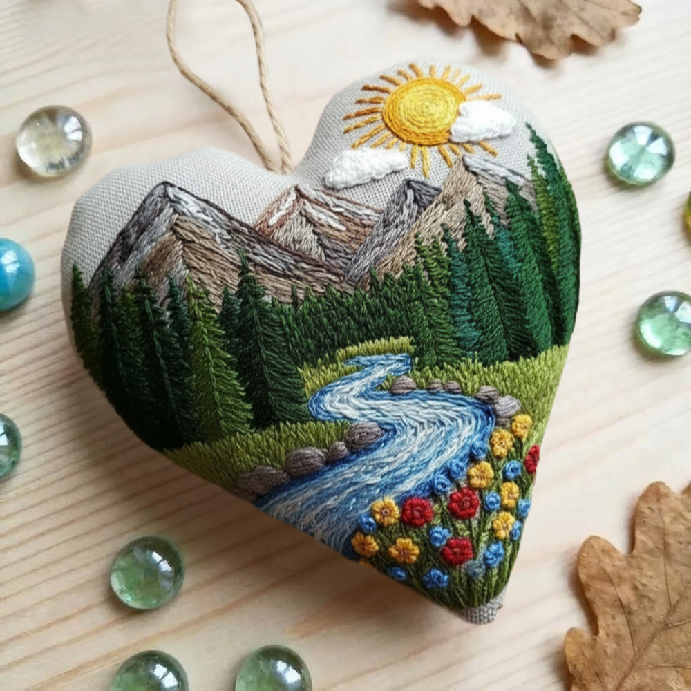 Rubbyoo Heart Embroidery Kit - Mountain River Sunrise | Soothing Craft | Nature Inspired Home Ornament - image 8