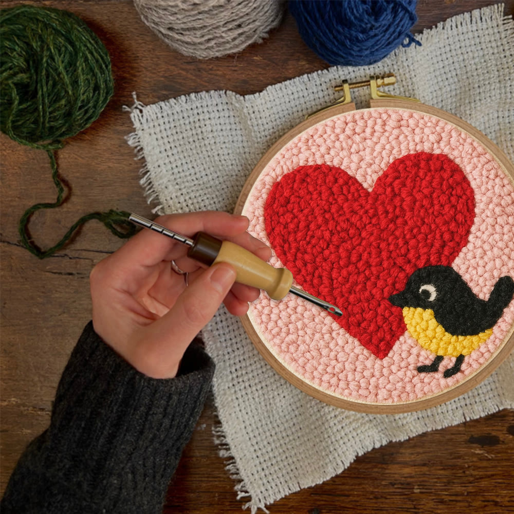 Vibrant Plush Heart Bird Punch Needle Kit – Newbie-friendly Craft | Top Gifting Pick - image 5