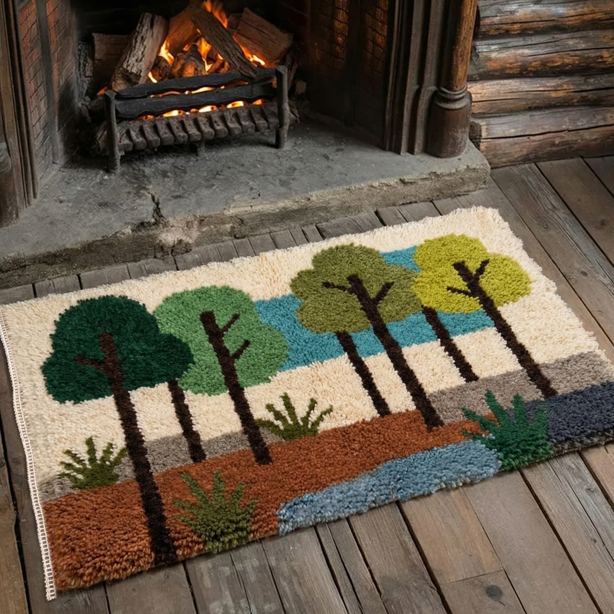 Rubbyoo Latch Hook Rug Kit - Forest View | Vibrant Landscape Mat | Diy Bedroom Carpet - image 3