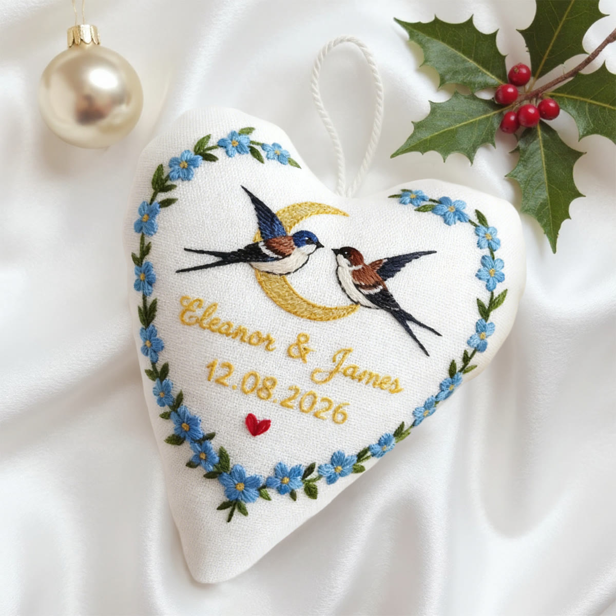 Rubbyoo Heart Embroidery Kit - Swallows Moon Blue Floral Wreath | Bespoke Handcrafted Work | Anniversary Prime Choice - image 4