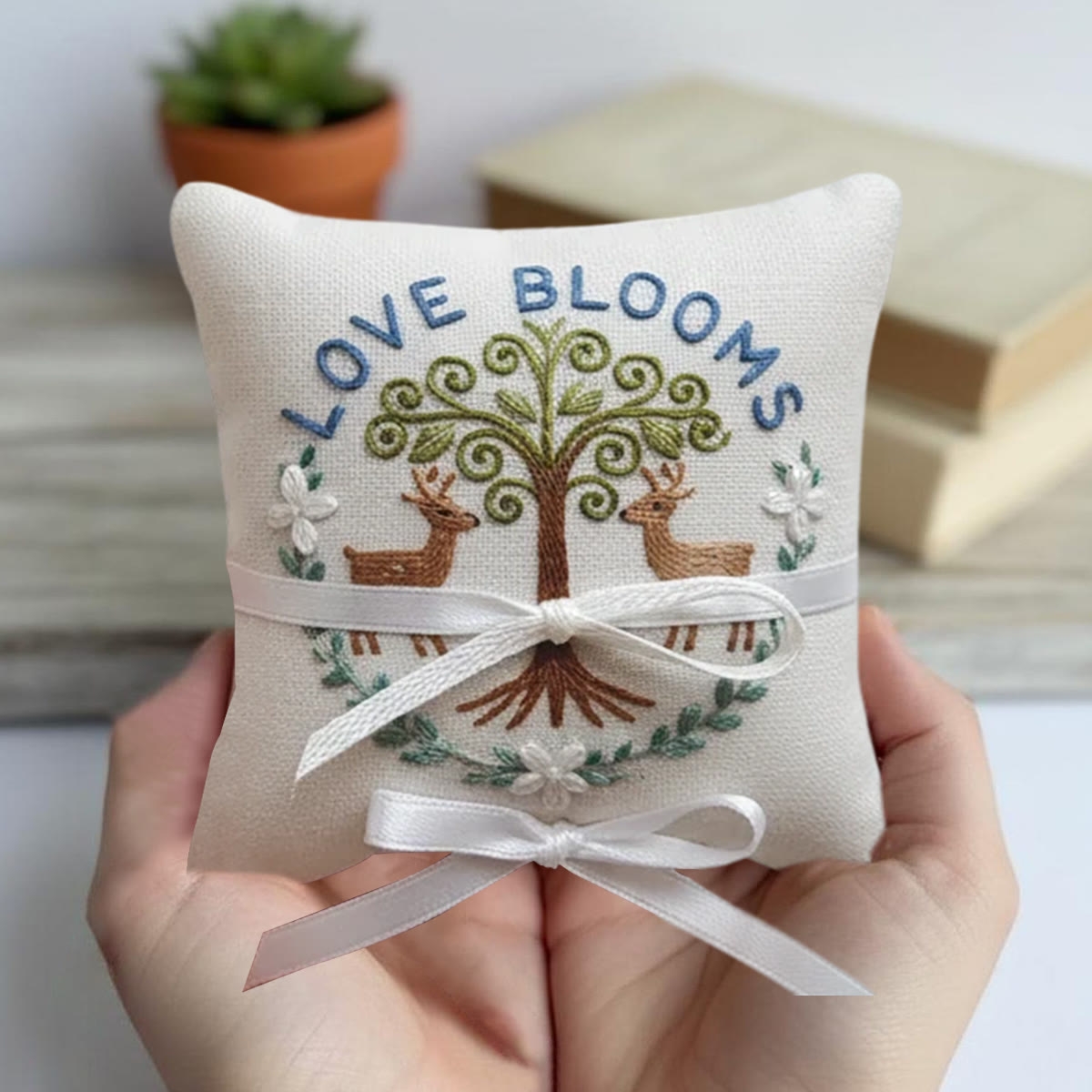 Rubbyoo Personalized Ring Bearer Pillow Embroidery Kit - Tree And Deer Emblem | Embroidered Gift Piece | Key Holiday Commemorations - image 4