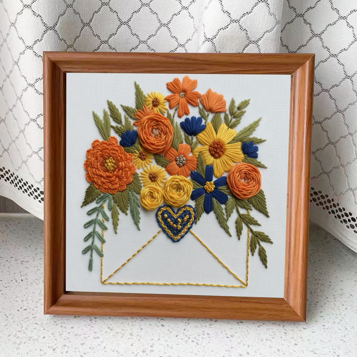 Rubbyoo Embroidery Kit - Floral Envelope With Heart | Relaxing Craft Session | Artistic Home Accent - Embroidery Kit Plus An Extra Frame - image 4