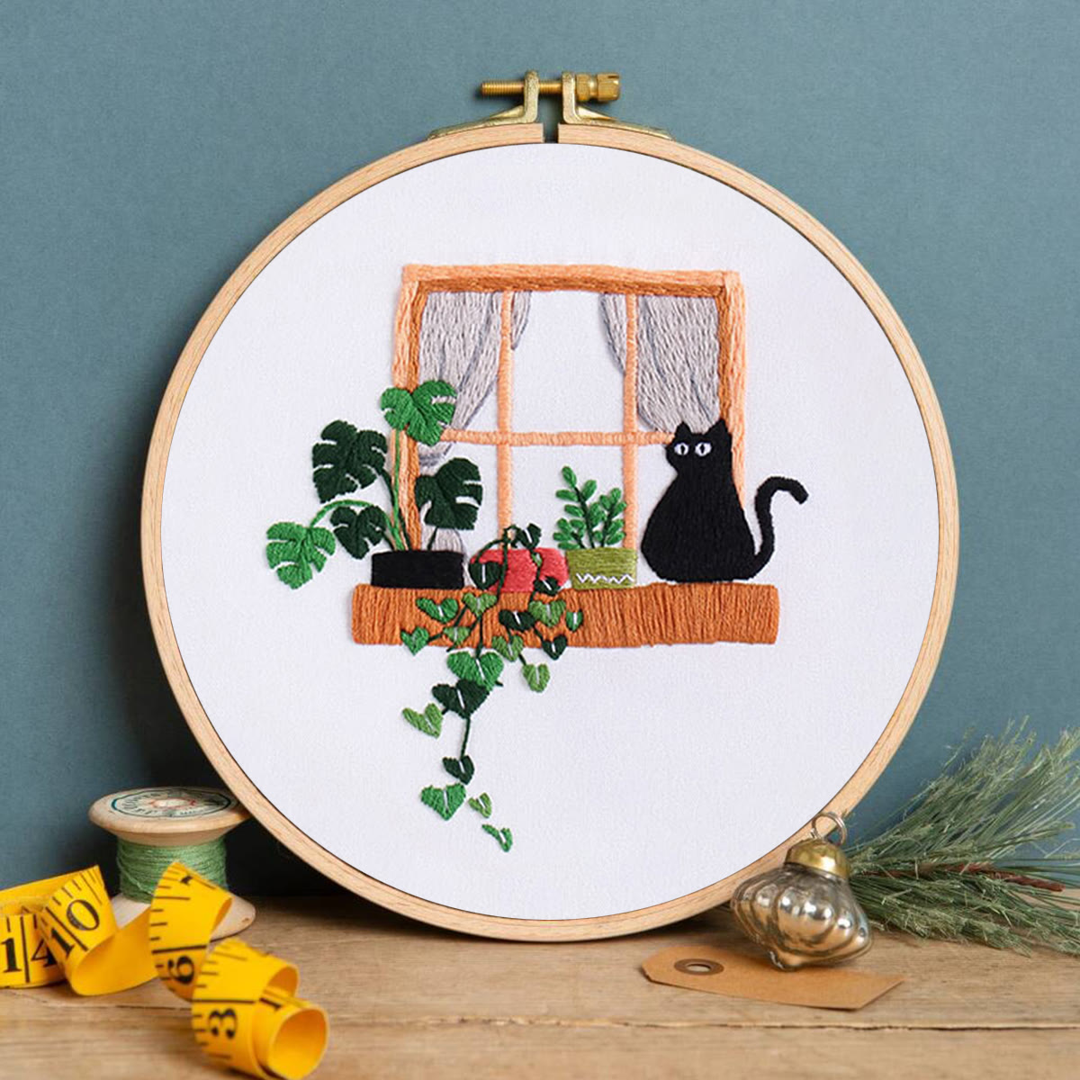 Rubbyoo Embroidery Kit- Black cat on the windowsill - image 3