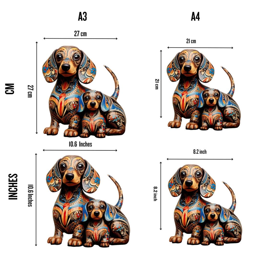 Dachshund Dog Family - Wooden Jigsaw Puzzle