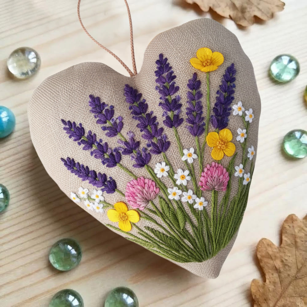 Rubbyoo Heart Embroidery Kit - Lavender Wildflower | Easy Diy Starter Kit | Warm Home Accent - image 5