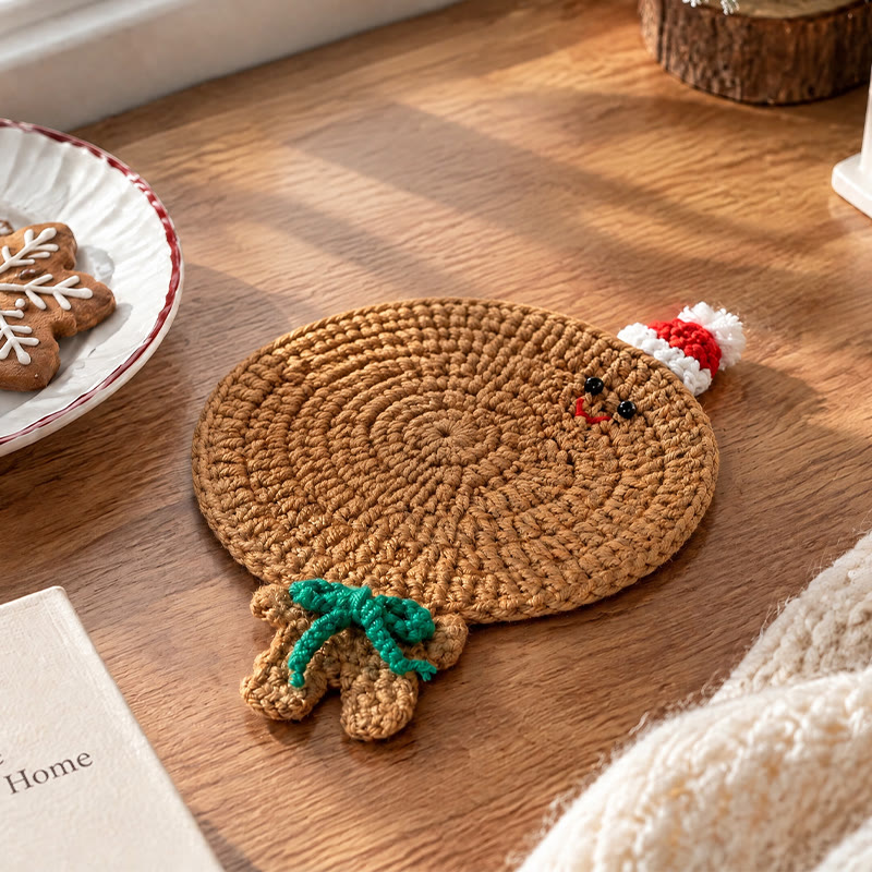 Rubbyoo Crochet Christmas Coasters – Handmade Seasonal Heat Insulation Pad | Cozy Festive Table Decor - Gingerbread Man - image 8