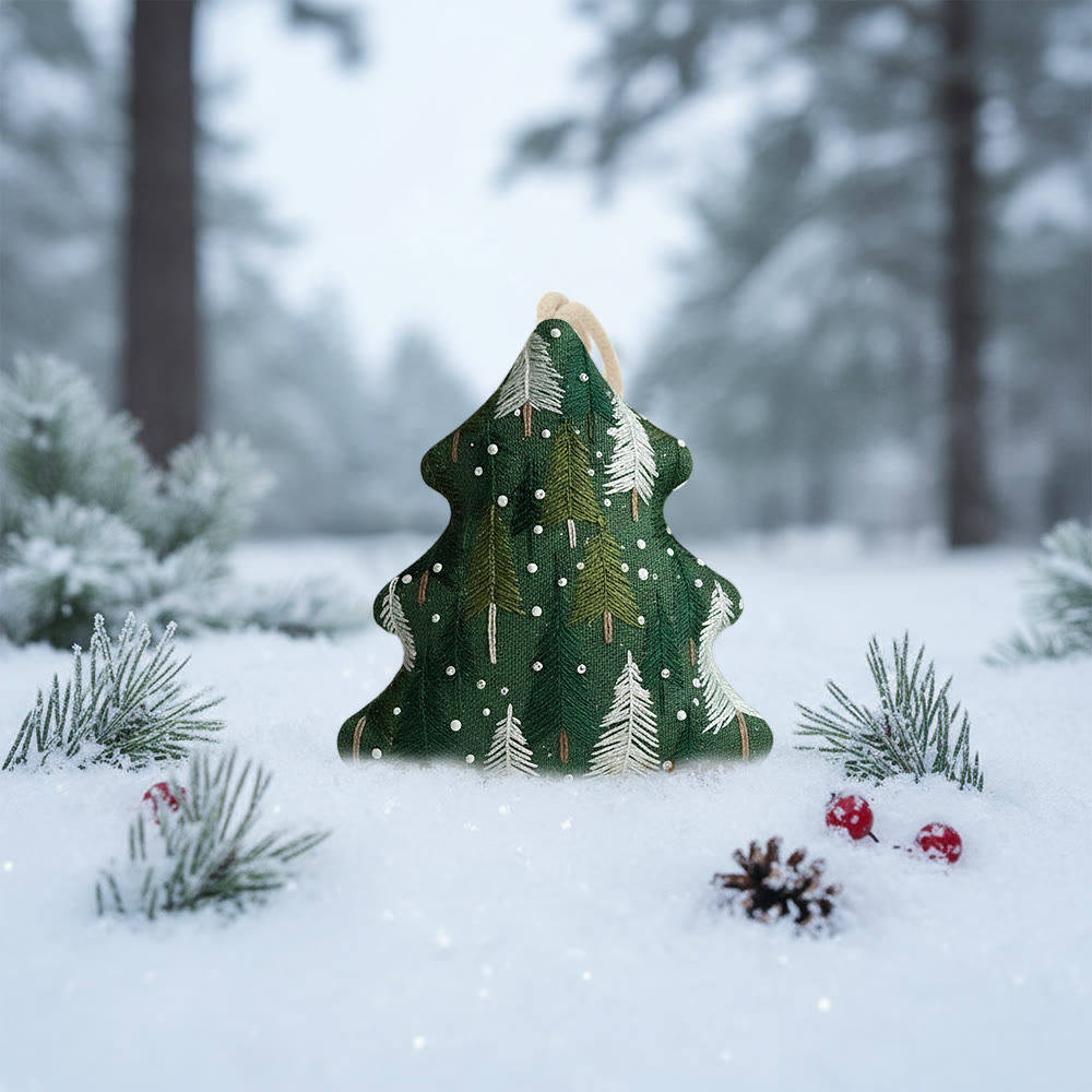 Rubbyoo Tree-shaped Embroidery Kit - Green Pine Snowfall Design | Fresh Winter Pine Needlework | Christmas Charm - image 10