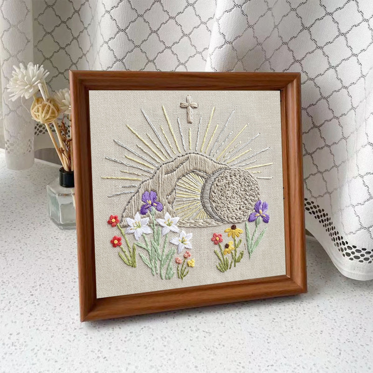 Rubbyoo Embroidery Kit - Floral Christian | Diy Easter Handicraft | Christian Needlework Gift - Embroidery Kit Plus An Extra Frame - image 10