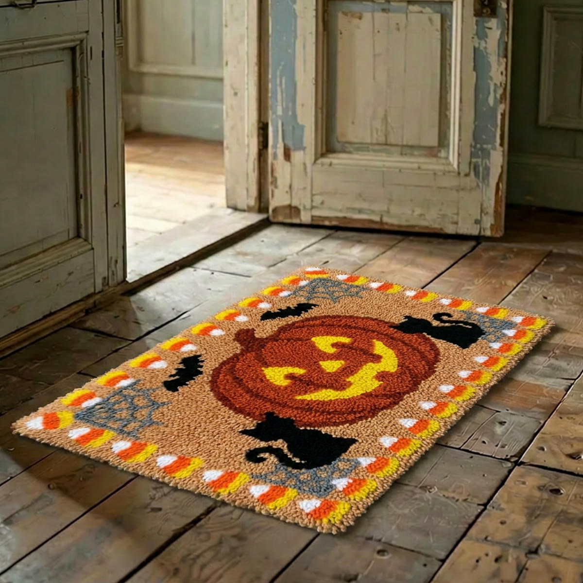 Rubbyoo Latch Hook Rug Kit - Orange Halloween Party | Pumpkin Motif Handicraft | All-inclusive Needlework Art - image 9