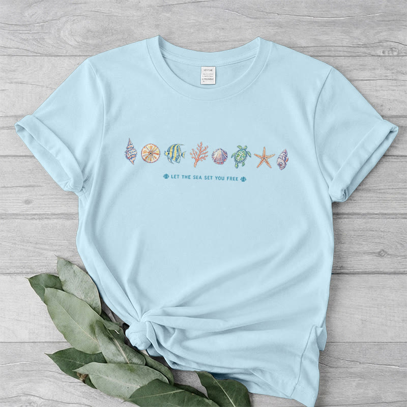 Rubbyoo Beach Day Graphic Tee  - Cartoon Coastal Sketch | Eye-Catching Summer Vacation Look - image 16