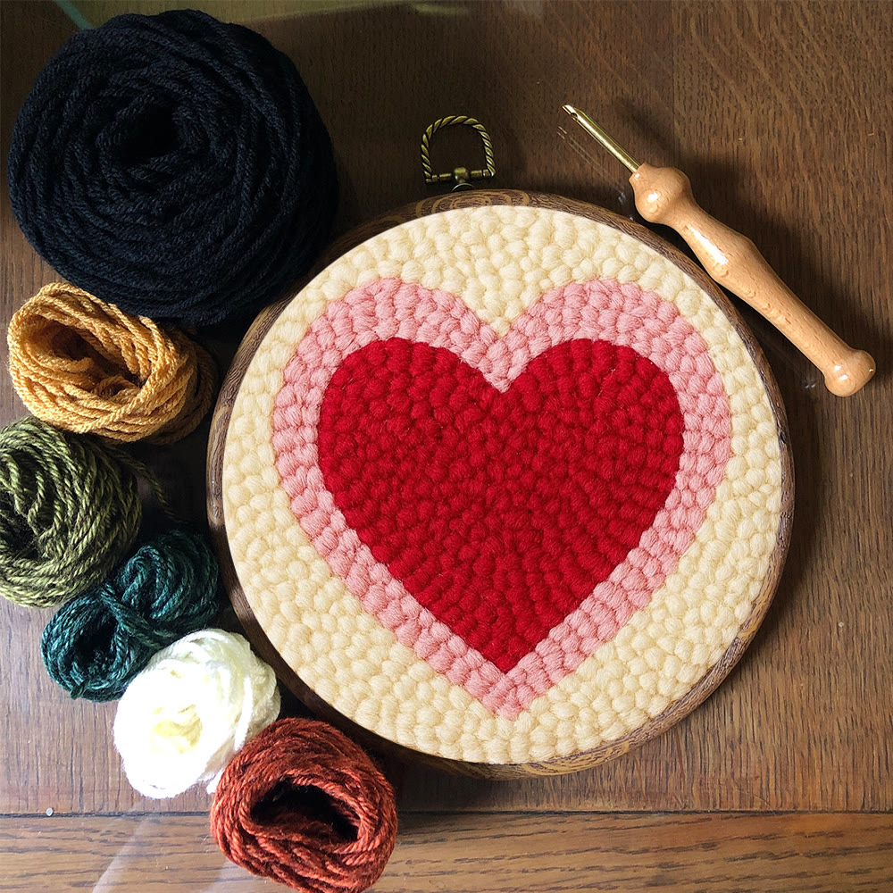 Soft Flocked Double-ring Heart Punch Needle Kit – Novice-easy Handcraft | Daily Home Decor Accent - image 11