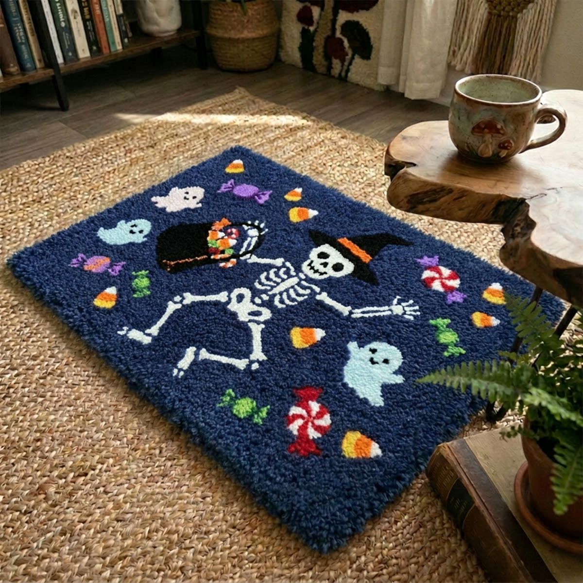 Rubbyoo Latch Hook Rug Kit - Dancing Skeleton | Classic Ghost & Phantom Pattern | Handmade Halloween Style Carpet - image 9