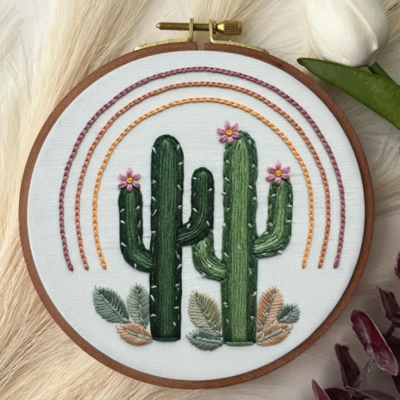 Rubbyoo Embroidery Kit - Green Cactus  | Easy Needle Artwork | Unique Hoop Craft - image 5