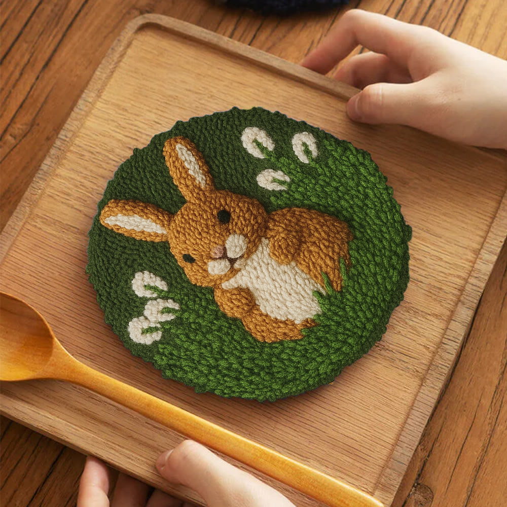 Bunny In Meadow Punch Needle Kit - Handcrafted Art | Charming Diy - 5 inch Coaster Kit - image 7