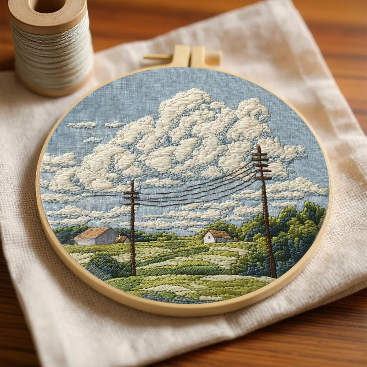 Rubbyoo Embroidery Kit - Rural Cloudscape Scene | Fresh Indoor Hanging Decor | Ideal Gifting Choice - image 3