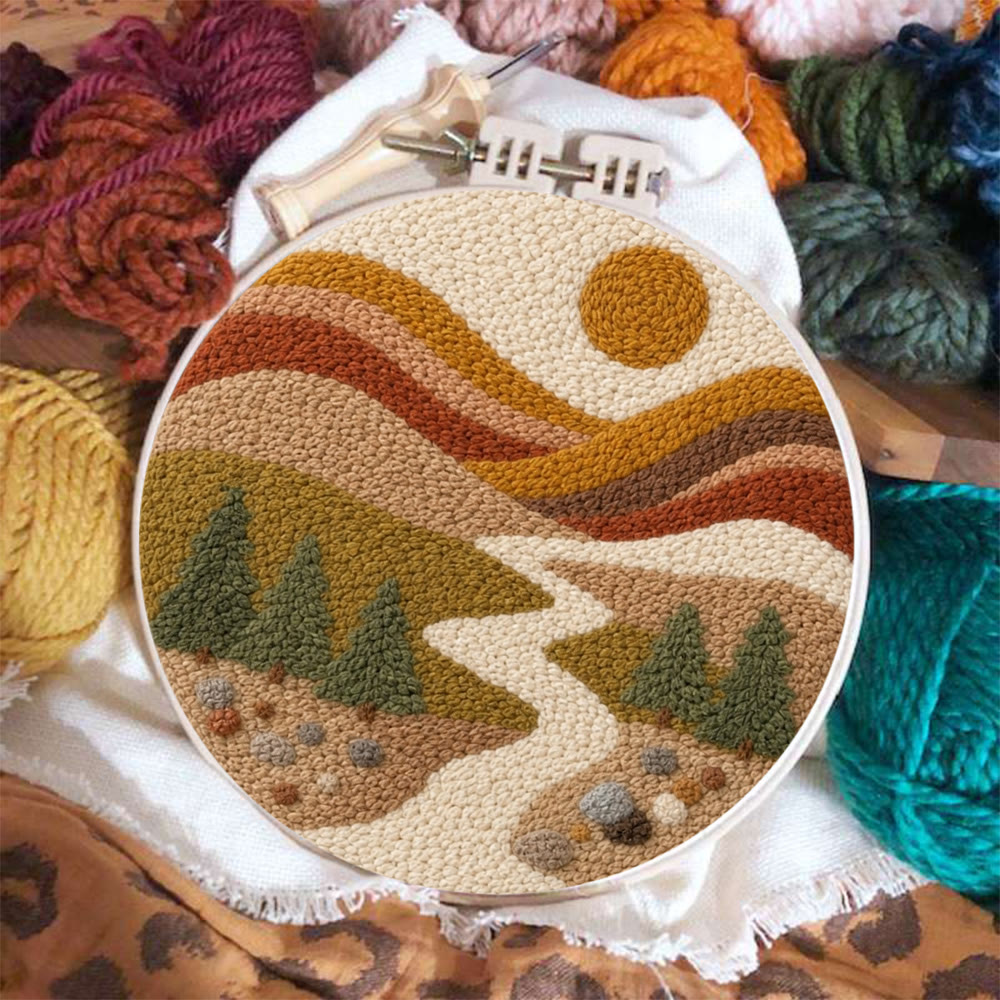 Golden Mountain Range Punch Needle Kit - Beginner-Friendly DIY Craft Project | Landscape Motif Gift For Nature Lover - image 5