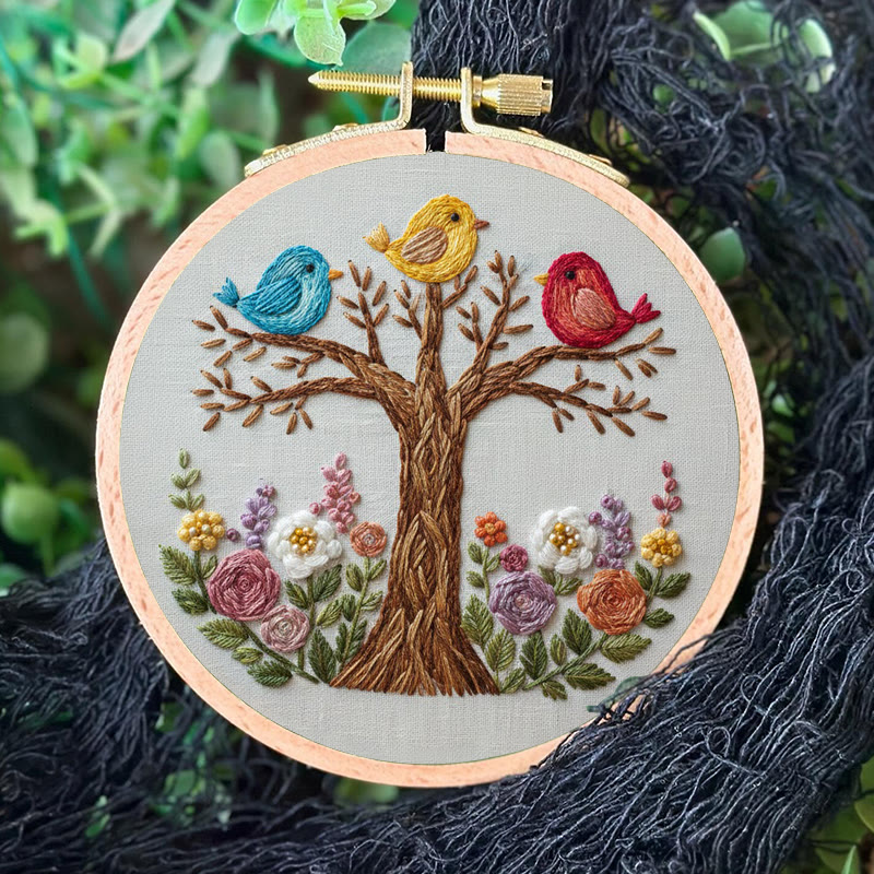 Rubbyoo Embroidery Kit - Three Birds On Floral Tree | Playful Craft | Vibrant Home Addition - image 7