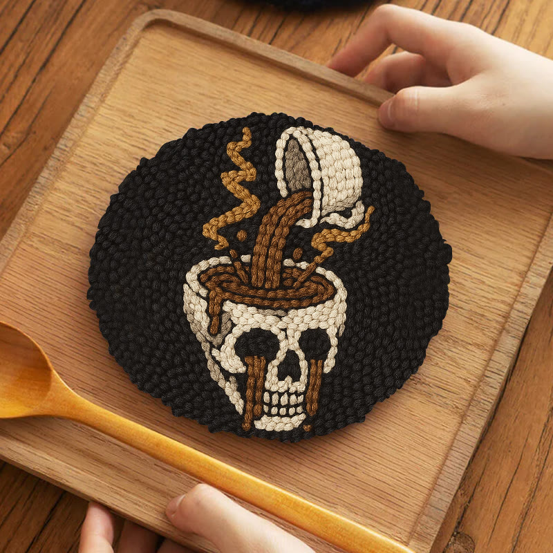 Coffee Skull Punch Needle Kit - Spooky Halloween Craft | Perfect For Holiday Decor - 5 inch Coaster Kit - image 9