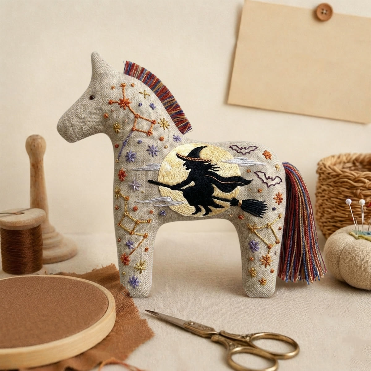 Rubbyoo Dala Horse Embroidery Kit - Flying Witch | Hand-stitched Craft | Halloween Tree Ornament - image 4
