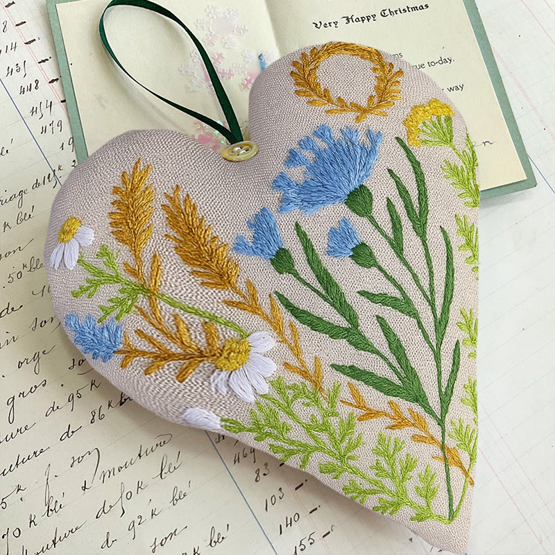 Rubbyoo Heart Embroidery Kit - Blue Wildflower | Diy Decorative Craft | Flower Hanging Ornament - image 6