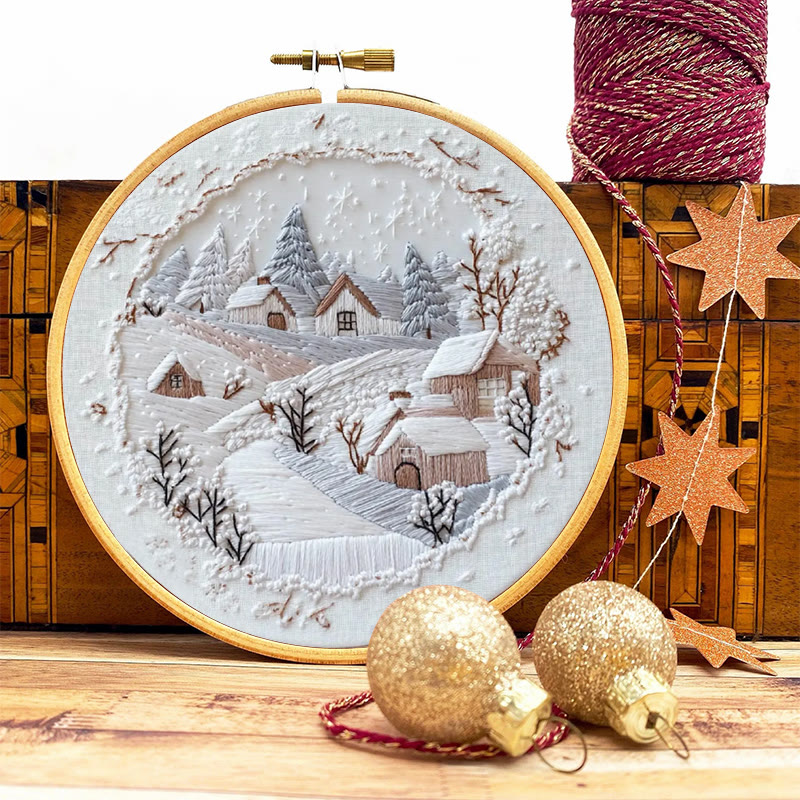Rubbyoo Embroidery Kit - Frosty Woodland Village | Wintry Decor Piece | Textured Embroidery Work - image 10