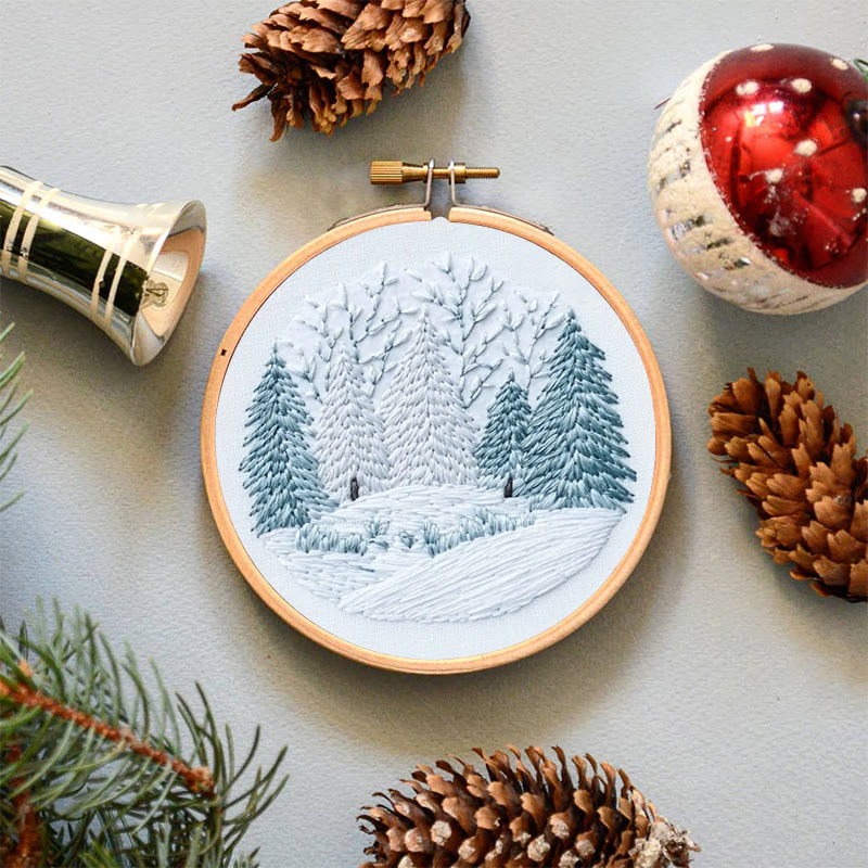 Rubbyoo Embroidery Kit - Winter Snowy Pine Forest | Cozy Home Accent | Hand Embroidery - image 6