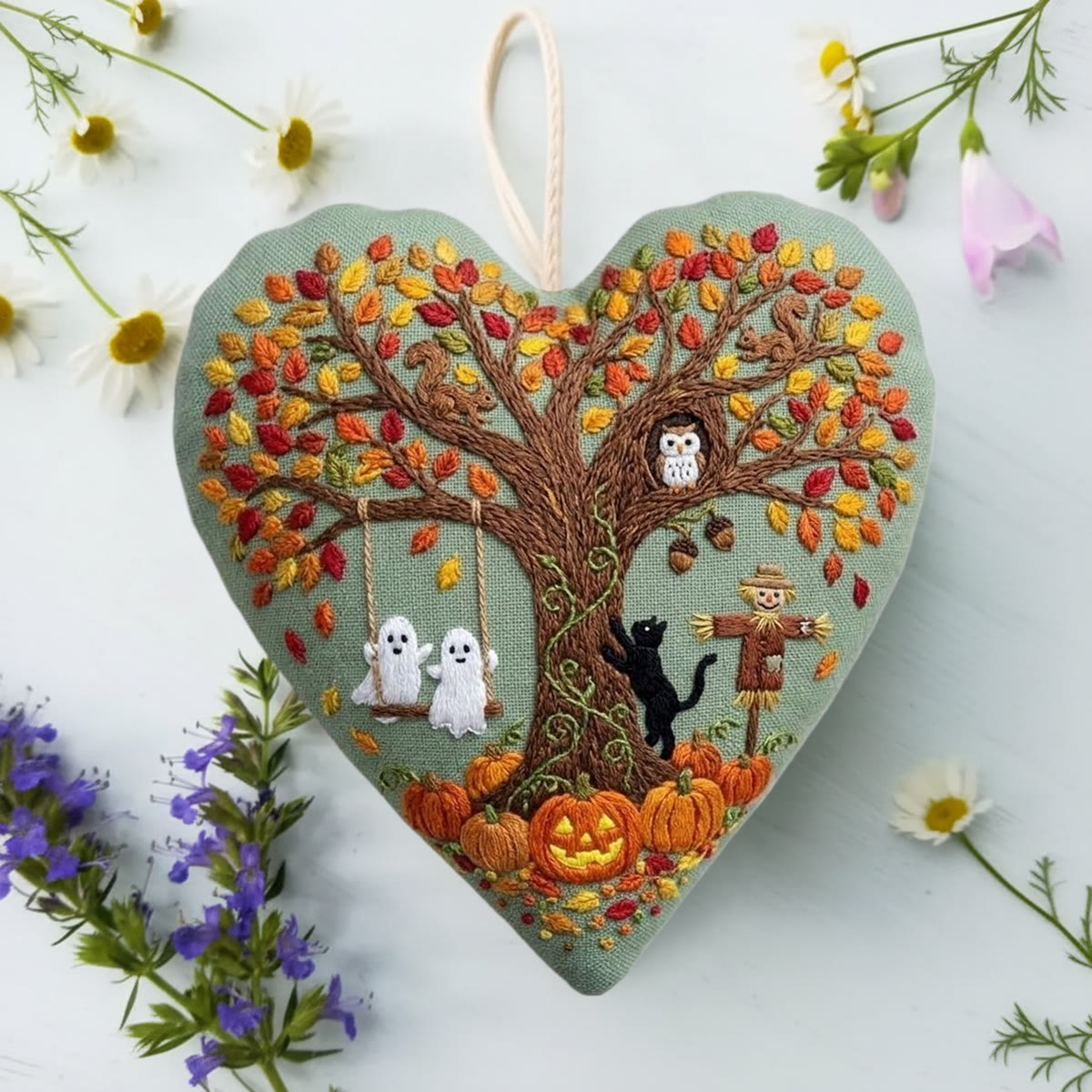 Rubbyoo Heart Embroidery Kit - Halloween Farmhouse | Easy-to-do Handmade Ornament | Cute Cartoon Halloween Pattern  - image 4