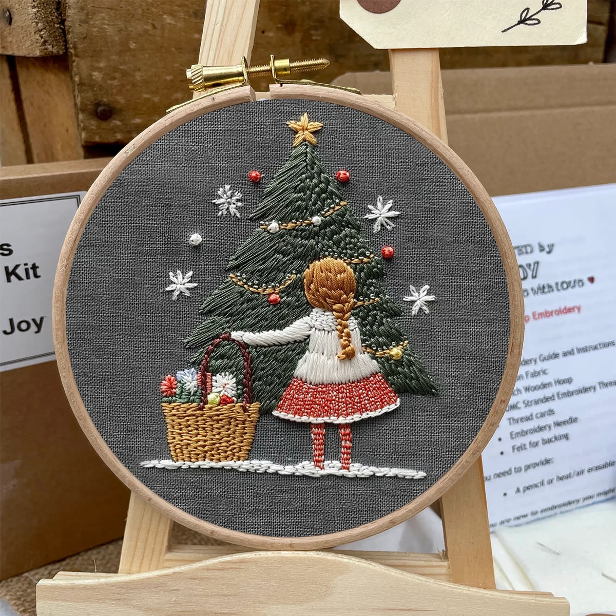 Rubbyoo Embroidery Kit- Girl And Christmas Tree | Holiday Needlework Gift Starter kit - image 6