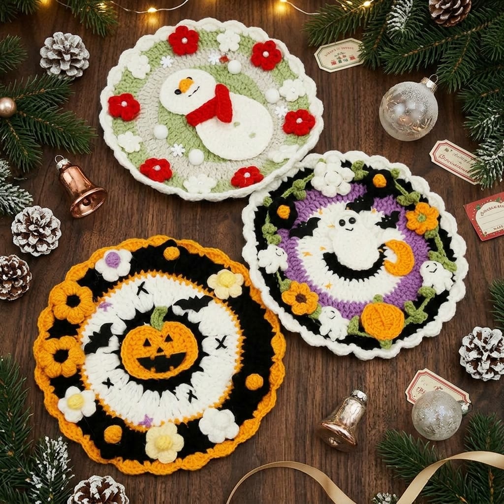 Rubbyoo Charming Holiday Coasters - Lovely Festive Crochet Art | Cozy Seasonal Table Decor - image 2
